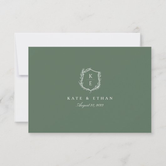 Botanische Crest Monogram QR Code Bruiloft RSVP Kaart (Achterkant)