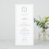Botanische Crest Monogram Sage Weddenschap Menu (Staand voorkant)