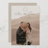 Botanische Crest Monogram Weddenfoto Save The Date (Voorkant / Achterkant)