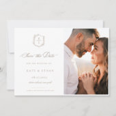 Botanische Crest Monogram Weddenfoto Save The Date (Voorkant)