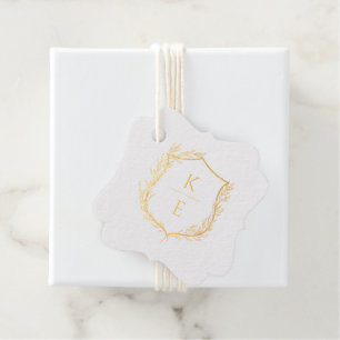 Botanische Crest Monogram Weddenschap Bedankjes Labels