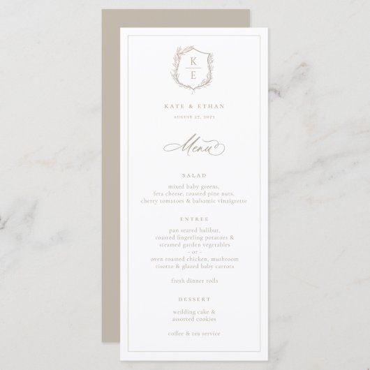 Botanische Crest Monogram Weddenschap Menu (Voorkant / Achterkant)