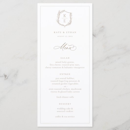 Botanische Crest Monogram Weddenschap Menu (Voorkant)