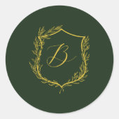 Botanische Crest Monogram Weddenschap Ronde Sticker (Voorkant)
