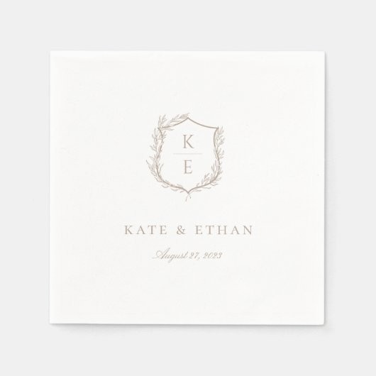 Botanische Crest Monogram Weddenschap Servet (Voorkant)