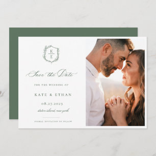 Botanische Crest Sage Monogram Weddenfoto Save The Date