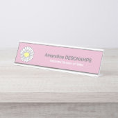 Botanische Daisy Bloem Roze Bureau Naambordje (Voorkant)