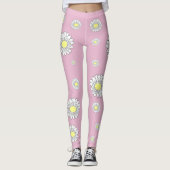 Botanische Daisy Bloem Roze Leggings (Voorkant)
