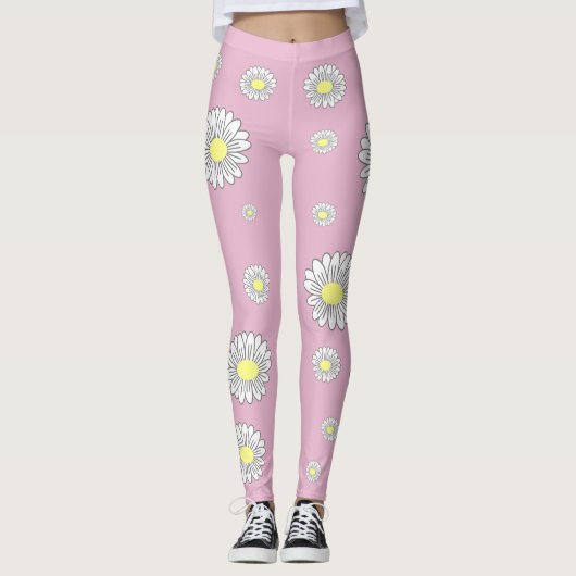 Botanische Daisy Bloem Roze Leggings (Voorkant)