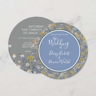 Botanische Daisy Bloemen Geel & Navy Blauw Bruilof Kaart