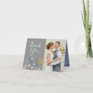 Botanische Daisy Geel & Blauw Bruiloft Dank u Kaart