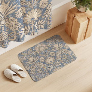 Botanische Damast Crème Leiste Blauw Beige Badmat