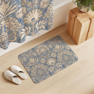 Botanische Damast Crème Leiste Blauw Beige Badmat