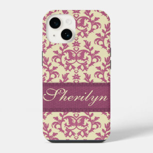 Botanische damast roze pruim eigen naam iPhone 14 hoesje