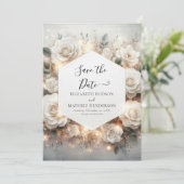 Botanische digitale witte rozen bruiloft save the date (Staand voorkant)