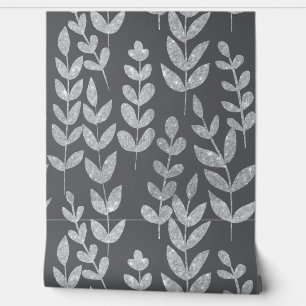 Botanische Donkere Blauwgroen Bladeren Vines Bruin Behang