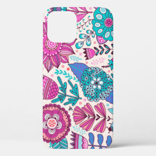 Botanische doodle bloemen, naadloos, textuur. iPhone 12 hoesje