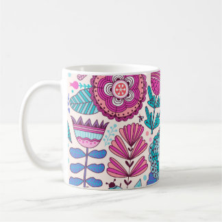 Botanische doodle bloemen, naadloos, textuur. koffiemok