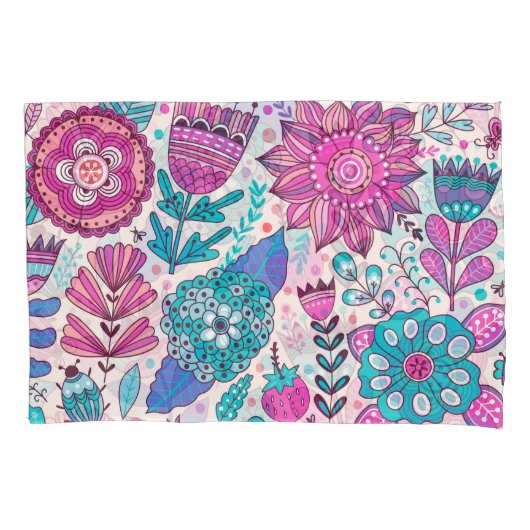 Botanische doodle bloemen, naadloos,  textuur. kussensloop (Voorkant)