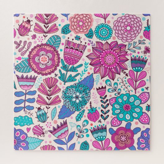 Botanische doodle bloemen, naadloos,  textuur. legpuzzel (Verticaal)