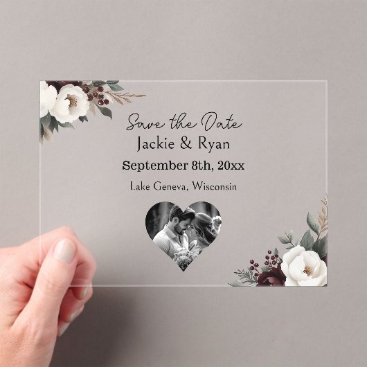 Botanische Doorschijnende Huwelijk Save the Date Acryl Uitnodigingen (Insitu (Draagbaar))