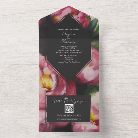 Botanische Dramatische Donkere Bloemen Bruiloft RS All In One Uitnodiging (Binnen)