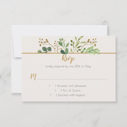 Botanische Droom Groene Begroeiing Gouden Knoppen  RSVP Kaartje (Voorkant)