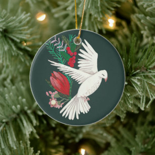Botanische duif bloemige Kerstmis Keramisch Ornament