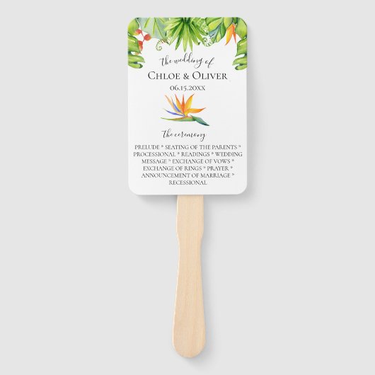 Botanische eiland verlaat bruiloft programma handwaaier (Voorkant)