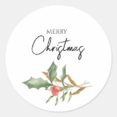 Botanische Elegant Vrolijk Kerstfeest Goud en Groe Ronde Sticker (Voorkant)