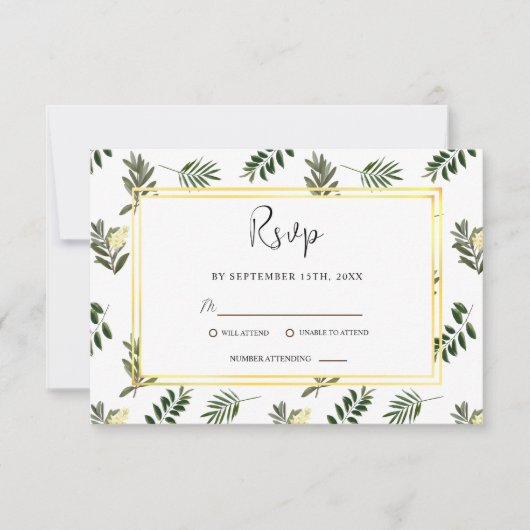 Botanische Elegante Waterverf Moderne Rustieke Bru RSVP Kaartje (Voorkant)