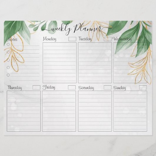 Botanische Elegante Weekplanner To Do Kaart Flyer (Voorkant)