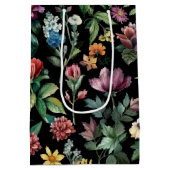 Botanische Elegantie Zwart Medium Cadeauzakje (Achterkant)