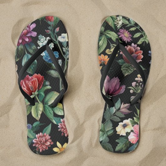  Botanische Elegantie Zwart Teenslippers