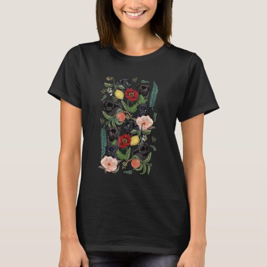 botanische en zwarte pug t-by-huebucket t-shirt (Voorkant)