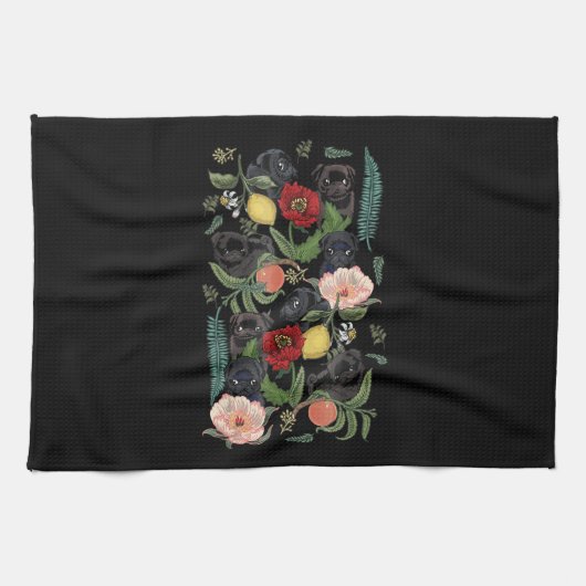 botanische en zwarte pug t-by-huebucket theedoek (Horizontaal)