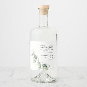 Botanische eucalyptus bruiloft maak een schot likeurfles etiket