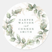 Botanische Eucalyptus Emerald Monogram Weddenschap Ronde Sticker (Voorkant)
