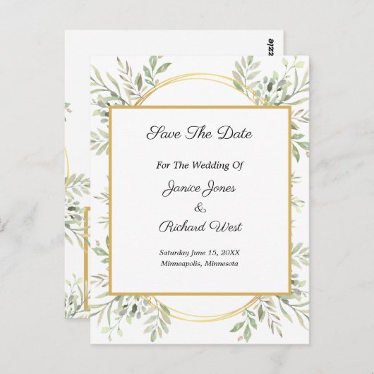 Botanische Eucalyptus Gold Lijst sparen de datum o Briefkaart (Voorkant / Achterkant)