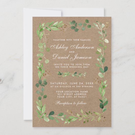 Botanische Eucalyptus Greenery Kraft Wedding Kaart (Voorkant)