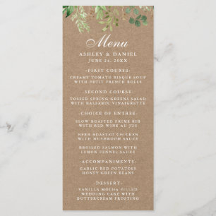 Botanische Eucalyptus Greenery Kraft Wedding Menu