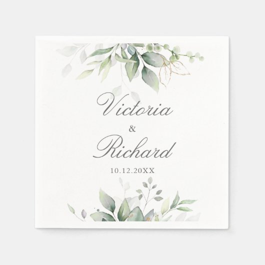 Botanische Eucalyptus Greenery Waterverf Elegant Servet (Voorkant)