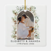 Botanische eucalyptus groen aangepaste kerst keramisch ornament (Achterkant)