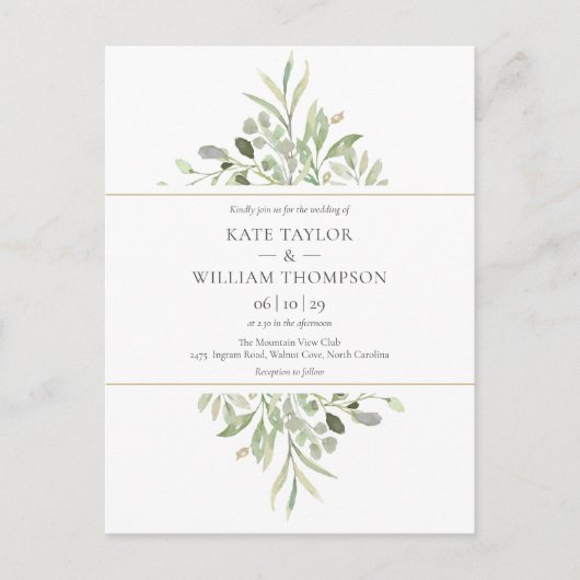 Botanische Eucalyptus Groene Huwelijksfoto Uitnodiging Briefkaart (Voorkant)