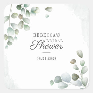 Botanische Eucalyptus Groene Script Bruidsdouche Vierkante Sticker