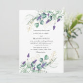 Botanische eucalyptus lavendel groen bruiloft kaart (Staand voorkant)