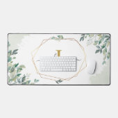 Botanische Eucalyptus Monogram Script Waterverf Bureaumat (Keyboard & Muis)
