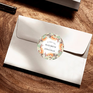 Botanische Eucalyptus Oranje Rozen Bloemen Bruilof Ronde Sticker