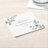 Botanische Eucalyptus Script Bruiloftsborrel Vierkante Kartonnen Onderzetter (Schuin)