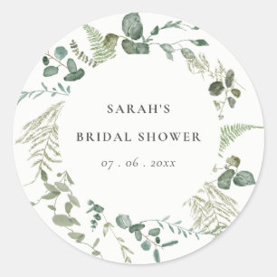 Botanische Eucalyptus Watercolor Bruiloftsshower Ronde Sticker